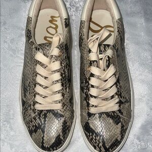 Sam Edelman Beige and Black Snake Print Sneakers